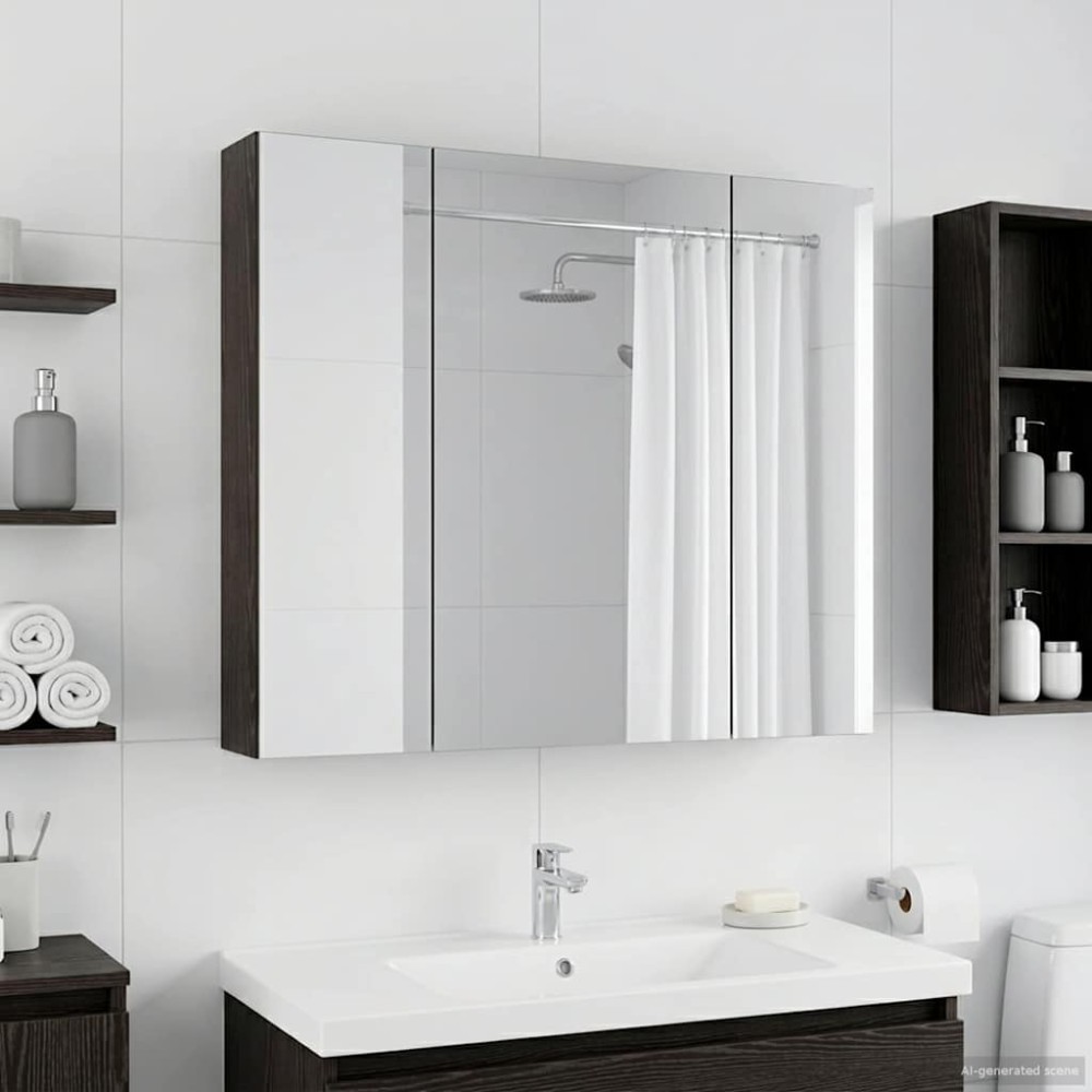vidaXL Καθρέφτης Ντουλάπα Μπάνιου Μαύρη Οξυά 80x14.5x70 εκ 1 τεμ.