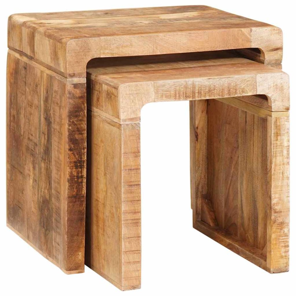 vidaXL Ένθετα τραπέζια 2 τεμ. Καφέ 46x40x46cm Στερεό ξύλο μάνγκο