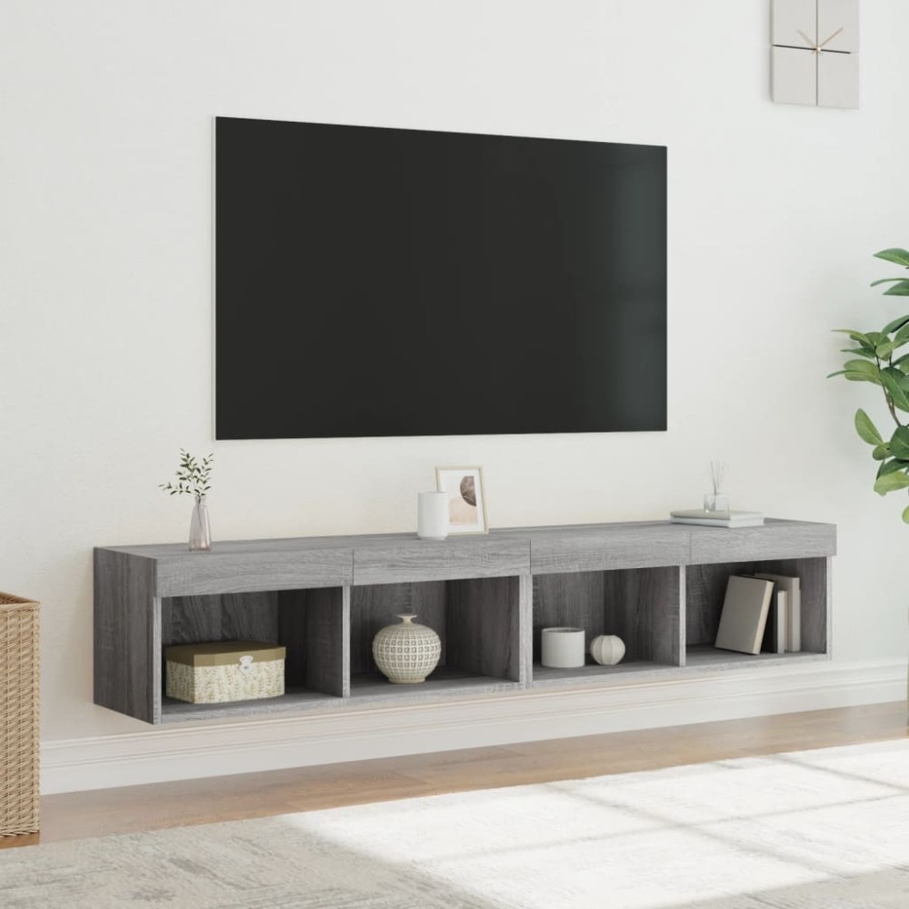 vidaXL Έπιπλα Τηλεόρασης με LED 2 τεμ. Γκρι Sonoma 80x30x30cm