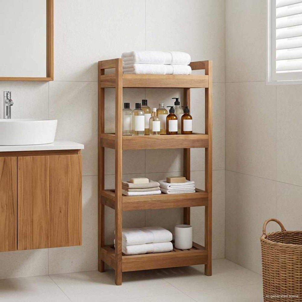 vidaXL Ράφι μπάνιου Φυσικό 45x30x97cm Στερεό Ξύλο Τίκ