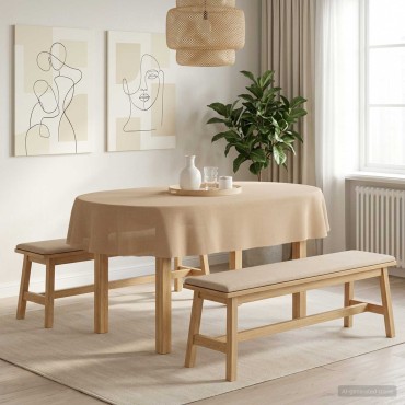 vidaXL Ύφασμα Τραπέζης Ωοειδής Μπεζ 160 x 220 cm