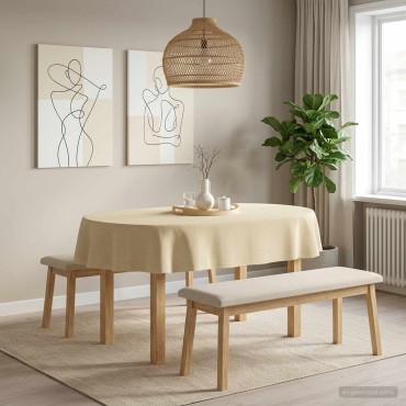 vidaXL Ύφασμα Τραπέζης Ωοειδής Λευκό κρεμ 160 x 220 cm