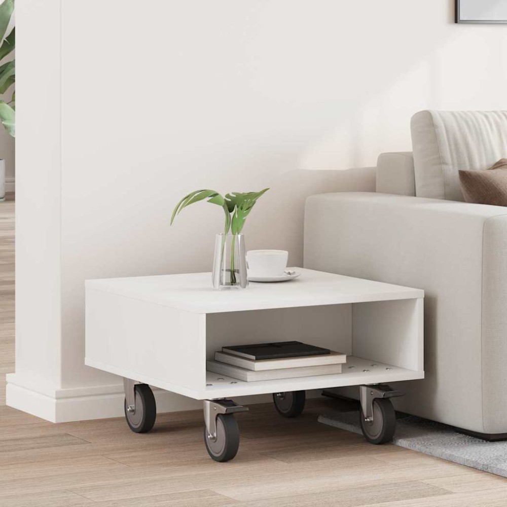 vidaXL Κομοδίνο με τροχούς Λευκό 50,5x50x30cm Επεξεργασμένο Ξύλο 1 τεμ.