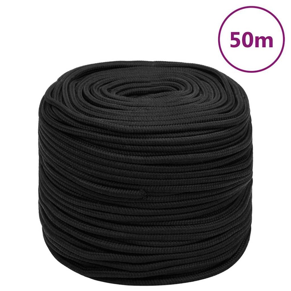 vidaXL Σχοινί Ναυτιλίας Όλο Μαύρο 8 χιλ. 50 μ. από Πολυπροπυλένιο