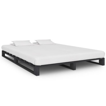 vidaXL Πλαίσιο Κρεβατιού Γκρι 140x200cm Παλέτες Μασίφ Ξύλο Πεύκου 1 τεμ. - Διπλό