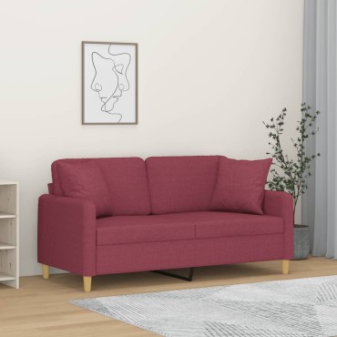 vidaXL Καναπές Διθέσιος Μπορντό Υφασμάτινος Διακ. Μαξιλάρια 158x77x80cm 1 τεμ.