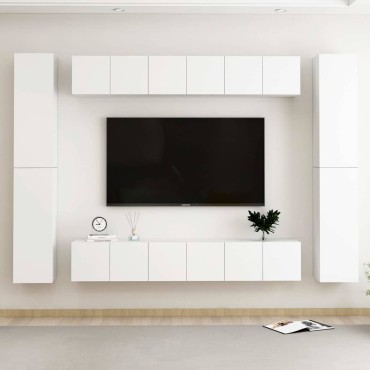 vidaXL Έπιπλα Τηλεόρασης Σετ 10 τεμ. Λευκό από Επεξ. Ξύλο 60x30x30cm