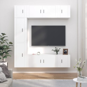 vidaXL Σετ Επίπλων Τηλεόρασης 7 τεμ. Λευκό από Επεξεργασμένο Ξύλο 40x34,5x80cm