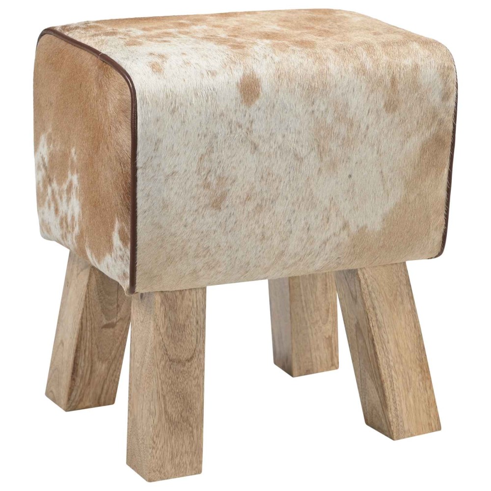 vidaXL παγκάκι 40x30x45cm Αληθινό Δέρμα Καφέ και Λευκό