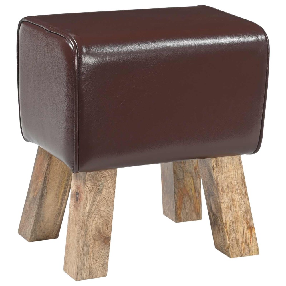 vidaXL παγκάκι 40x30x45cm Αληθινό Δέρμα Σκούρο Καφέ
