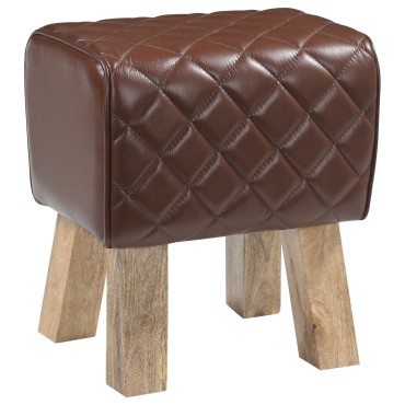 vidaXL παγκάκι 40x30x45cm Αληθινό Δέρμα Καφέ με σχέδιο ρόμβου
