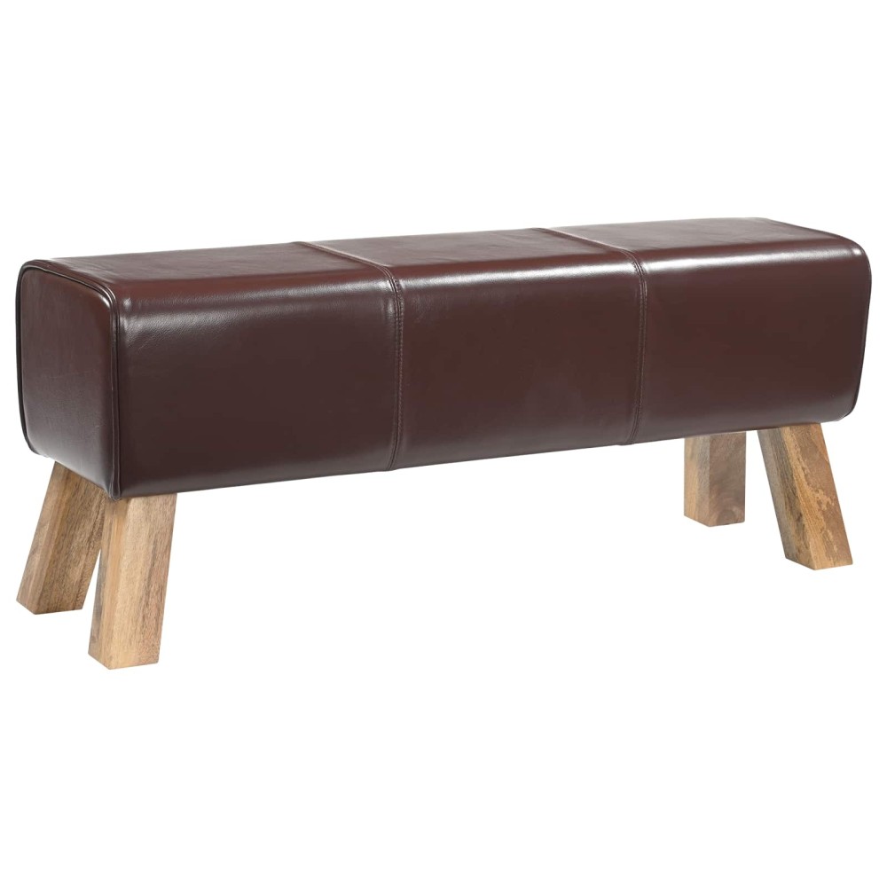 vidaXL παγκάκι 110x30x45cm Αληθινό Δέρμα Σκούρο Καφέ