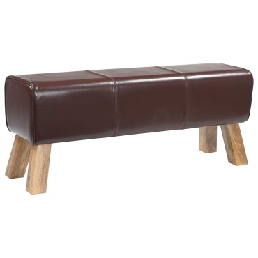 vidaXL παγκάκι 110x30x45cm Αληθινό Δέρμα Σκούρο Καφέ