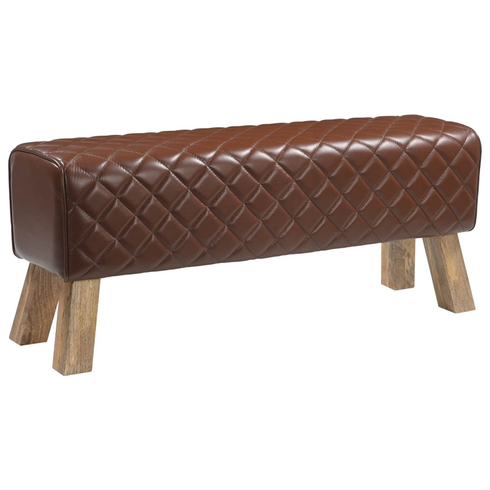 vidaXL παγκάκι 110x30x45cm Αληθινό Δέρμα Καφέ με σχέδιο ρόμβου