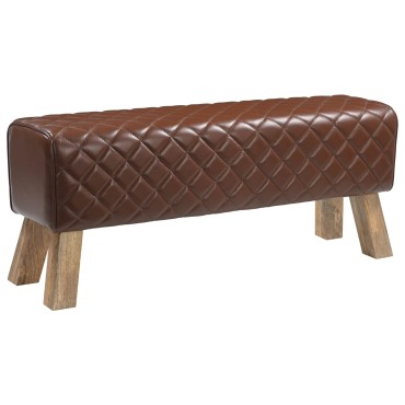 vidaXL παγκάκι 110x30x45cm Αληθινό Δέρμα Καφέ με σχέδιο ρόμβου
