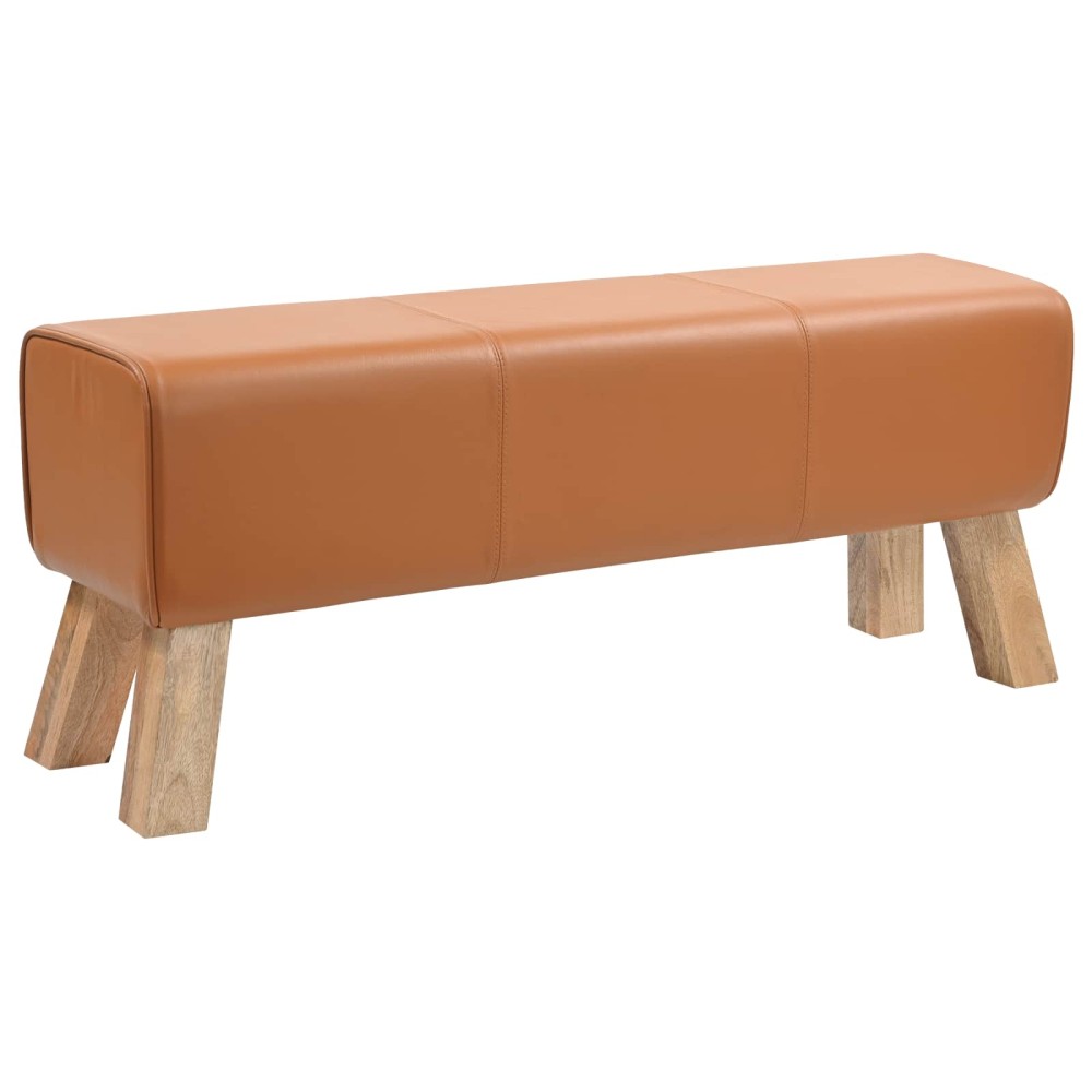 vidaXL παγκάκι 110x30x45cm Αληθινό Δέρμα Καφέ