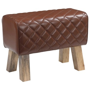 vidaXL παγκάκι 60x30x45cm Αληθινό Δέρμα Καφέ με σχέδιο ρόμβου
