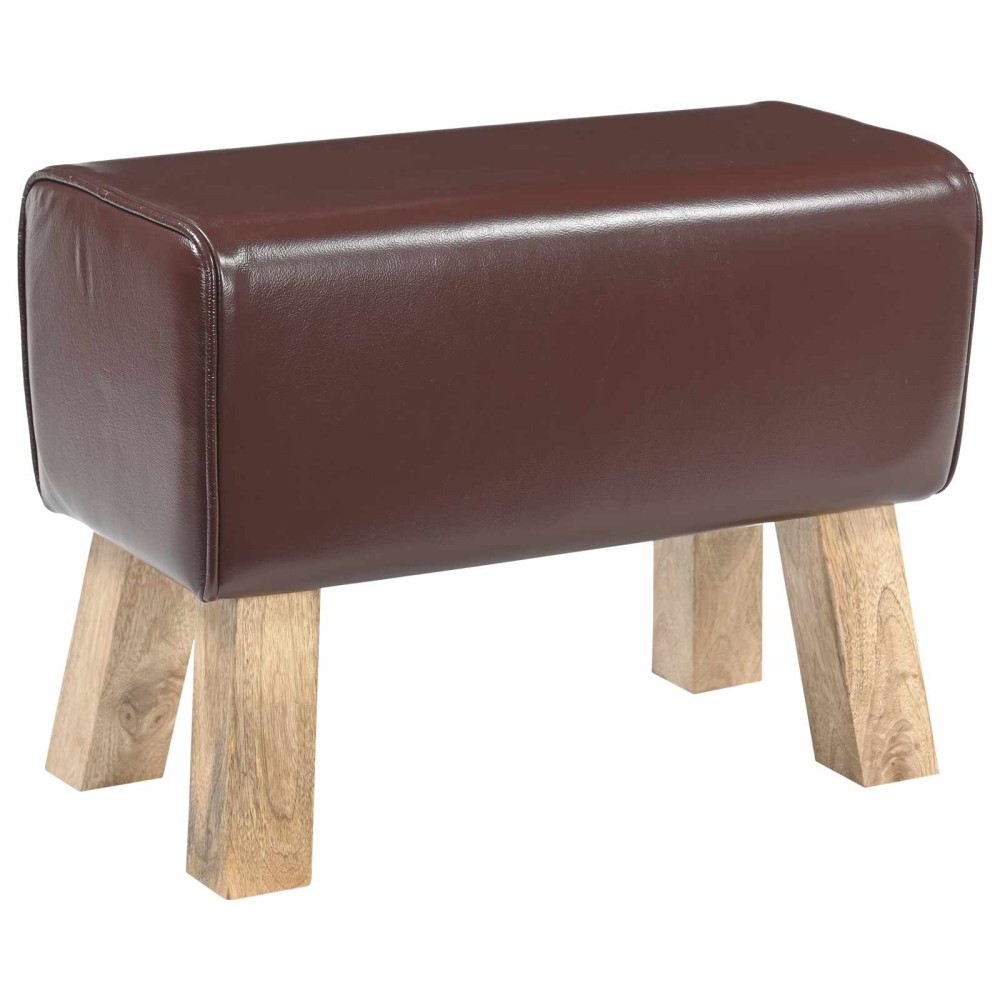 vidaXL παγκάκι 60x30x45cm Αληθινό Δέρμα Σκούρο Καφέ
