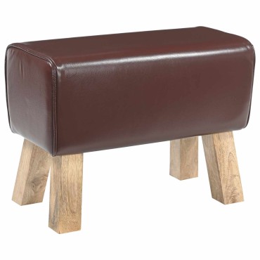 vidaXL παγκάκι 60x30x45cm Αληθινό Δέρμα Σκούρο Καφέ