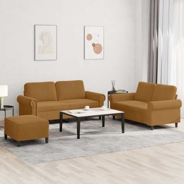vidaXL Πολυθρόνες Σετ 3 τεμ. Καφέ από Βελούδο με Μαξιλάρια 70x55x41cm  Διθέσιος