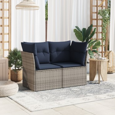 vidaXL Καναπές Κήπου με μαξιλάρι Γκρι 124x62x69cm Πολυ ράταν