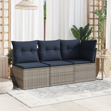 vidaXL Καναπές Κήπου με μαξιλάρι Γκρι 55x62x69cm Πολυ ράταν