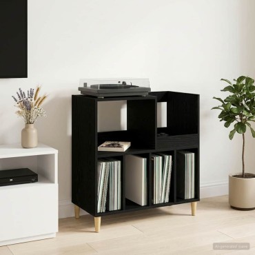 vidaXL Βάση πικάπ Μαύρη Δρυς 82x39,5x82,5cm Επεξεργασμένο Ξύλο