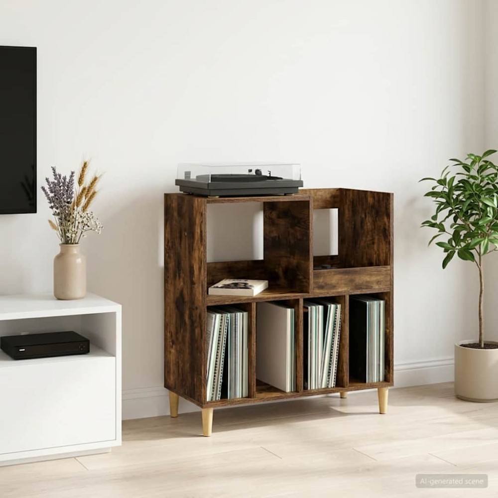 vidaXL Βάση πικάπ Καπνισμένο Ξύλο Δρυός 82x39,5x82,5 εκ