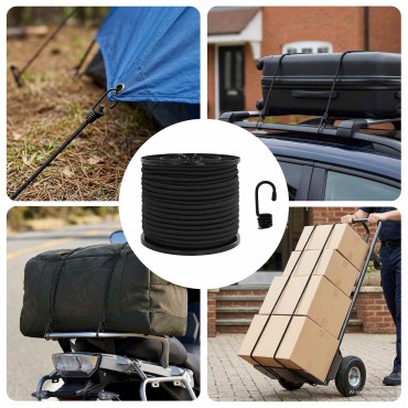 vidaXL Σχοινιά Bungee με Γάντζους 8 mm Μαύρο PP και καουτσούκ