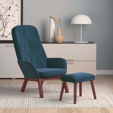 vidaXL Πολυθρόνα Relax Μπλε Βελούδινη με Υποπόδιο 70x77x98cm 1 τεμ.