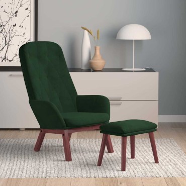 vidaXL Πολυθρόνα Relax Σκούρο Πράσινο Βελούδινη με Υποπόδιο 70x77x98cm 1 τεμ.