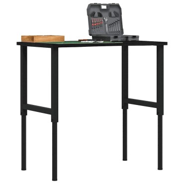 vidaXL πάγκος εργασίας σκούρο καφέ 100x60x(71,5-98) cm μασίφ ξύλο δρυς