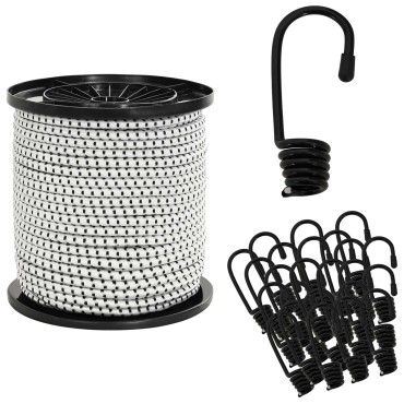 vidaXL Σχοινιά Bungee με Γάντζους 4 mm Μαύρο και Λευκό