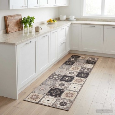 vidaXL Χαλί Κουζίνας Μωσαϊκό γκρι και μπεζ 300 x 60 εκ 100% Πολυαμίδιο
