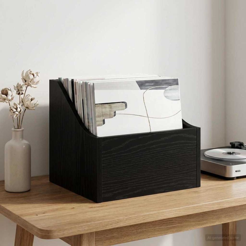 vidaXL Κουτί LP Μαύρη Δρυς 37 x 33 x 32 εκ. Επεξεργασμένο Ξύλο