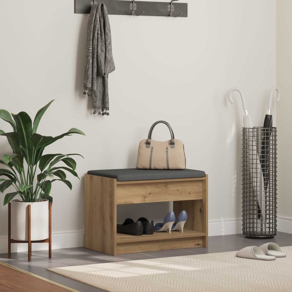 vidaXL Πάγκος Παπουτσιών με Μαξιλάρι Artisan Δρυς 63x38x45 εκ 1 τεμ.