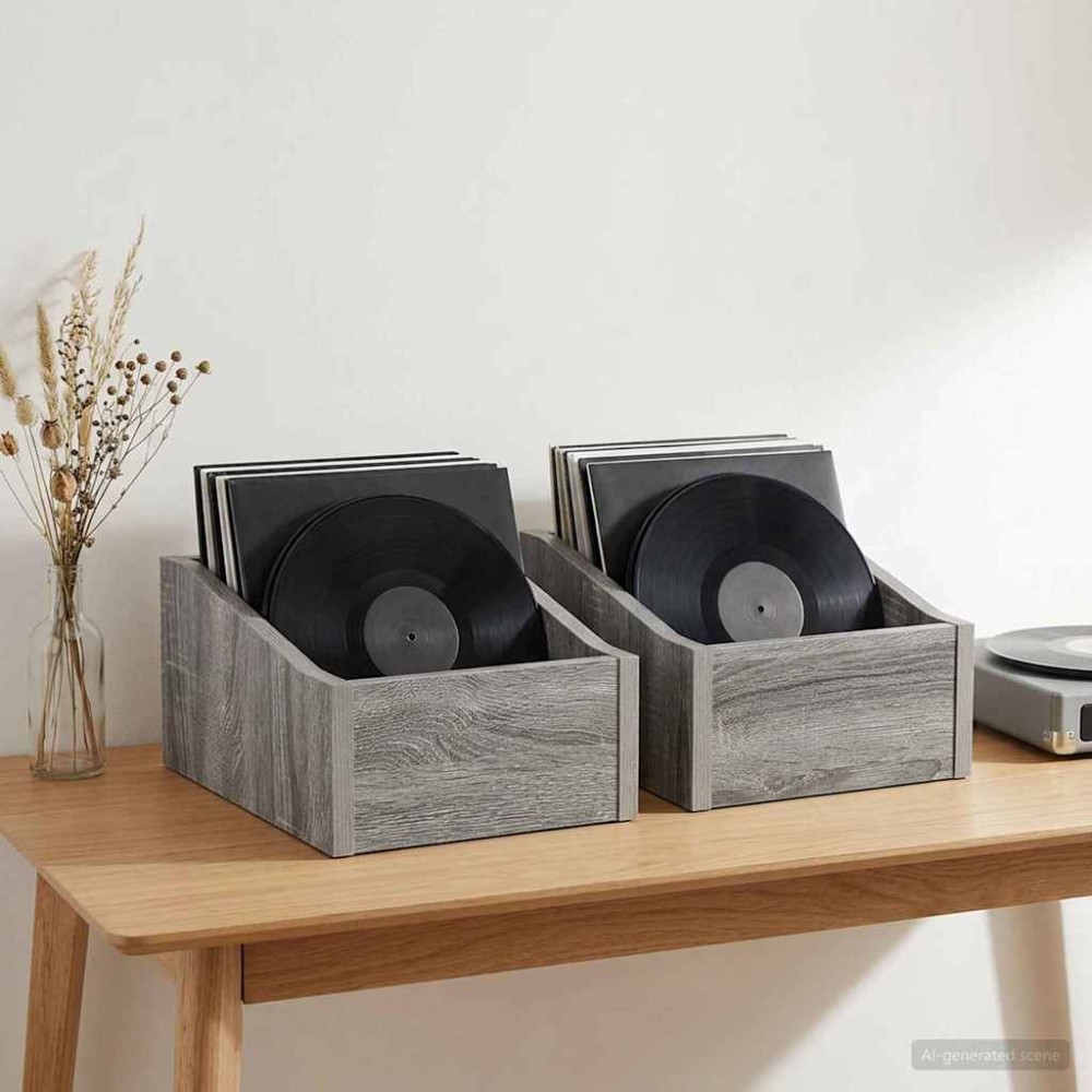 vidaXL Κουτί LP 2 τμχ. Γκρι Sonoma 23 x 33 x 16 εκ. Επεξεργασμένο Ξύλο