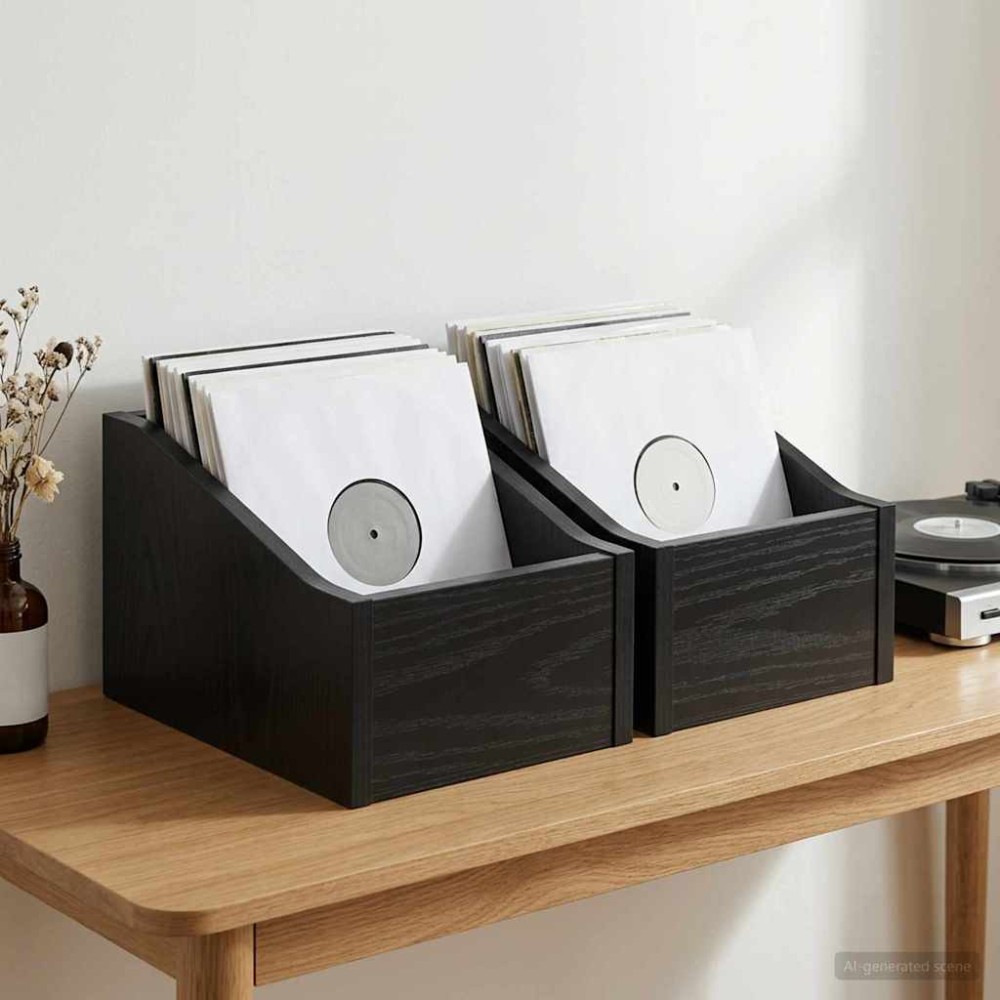 vidaXL Κουτί LP 2 τμχ. Μαύρη Δρυς 18 x 32 x 18 εκ. Επεξεργασμένο Ξύλο