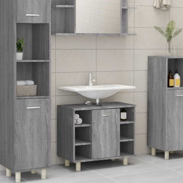 vidaXL Ντουλάπι Μπάνιου Γκρι Sonoma 60x32x53,5cm Επεξεργασμένο Ξύλο 1 τεμ.