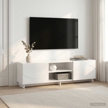 vidaXL Βάση TV 140x34.5x40cm Γυαλιστερό Λευκό Επεξεργασμένο Ξύλο
