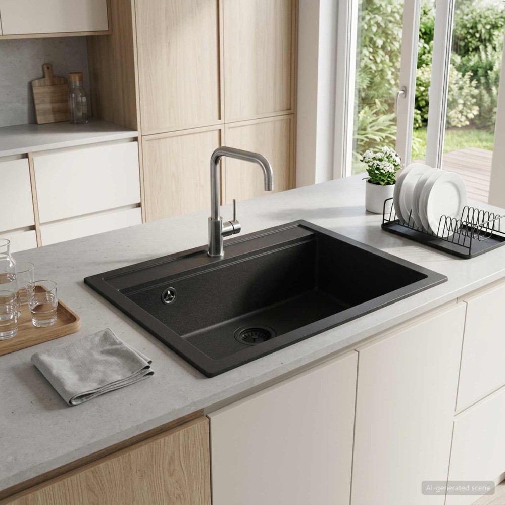 vidaXL Νεροχύτης Κουζίνας Μία Γούρνα Γρανίτης 60 x 51 x 30,5 εκ.