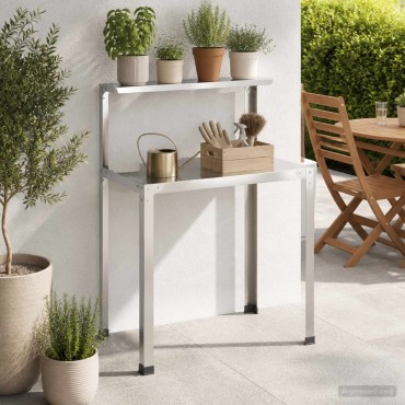 vidaXL Τραπέζι φύτευσης 80 x 50 x 104 cm Ανοξείδωτο Ατσάλι Ασημί