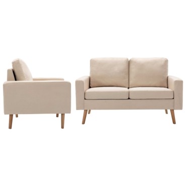 vidaXL Σετ Σαλονιού 2 τεμ. Κρεμ Υφασμάτινο 77x71x80cm  Διθέσιος