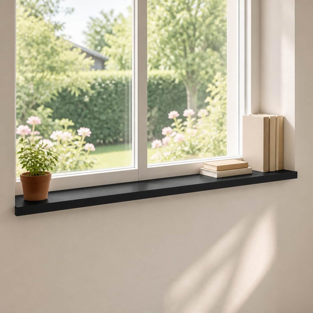 vidaXL Παράθυρα 2 τμχ. Μαύρο 160 x 15 x 2 cm Στερεό ξύλο οξιάς