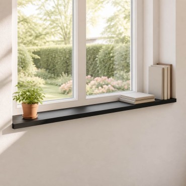 vidaXL Παράθυρα 2 τμχ. Μαύρο 160 x 25 x 2 cm Στερεό ξύλο οξιάς