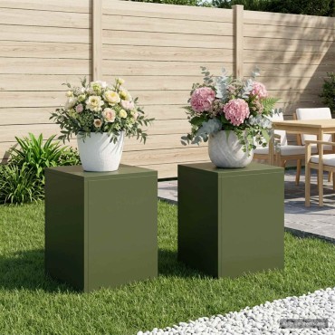 vidaXL Βάση φυτών 2 pcs Λαδί 30 x 30 x 40 cm Ατσάλι