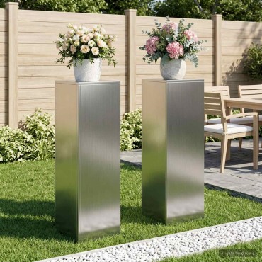 vidaXL Βάση φυτών 2 pcs Ασημί 30 x 30 x 100 εκ Ανοξείδωτο Ατσάλι