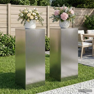 vidaXL Βάση φυτών 2 pcs Ασημί 30 x 30 x 80 cm Ανοξείδωτο Ατσάλι