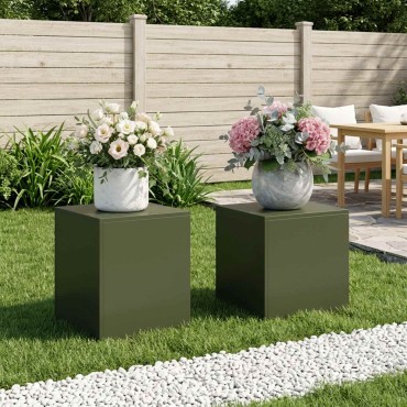 vidaXL Βάση φυτών 2 pcs Λαδί 40 x 40 x 40 cm Ατσάλι