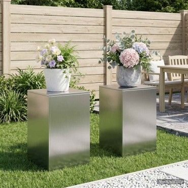 vidaXL Βάση φυτών 2 pcs Ασημί 40 x 40 x 60 cm Ανοξείδωτο Ατσάλι